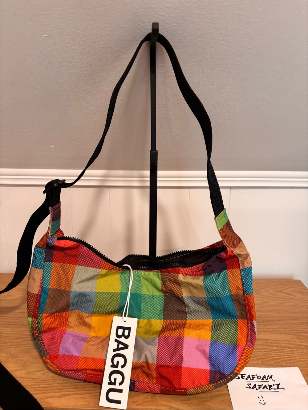 NWT Baggu Urban Outfitters Exclusive Madras Medium Crescent